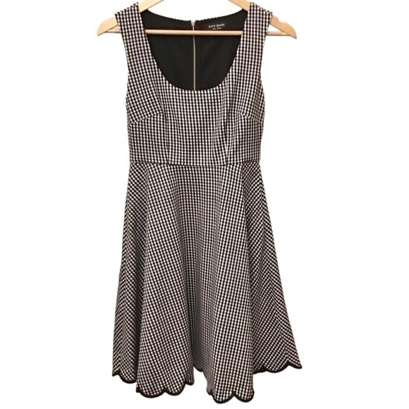 Kate Spade XS Jazzy Gingham Scalloped Ponte Dress Black White Fit & Flare - Picture 3 of 9